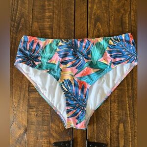 Shein Tropical Leaf Print High Waisted Bikini Bottom